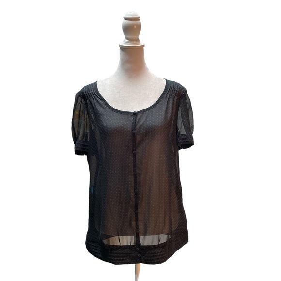 de. corp by Esprit Urban Casual Black with White Polka Dot Short Sleeve Top M - Picture 1 of 13